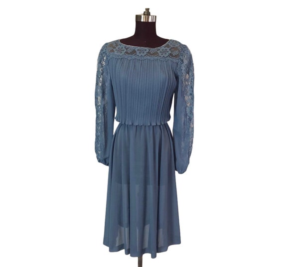 FANCY BLOUSON Dress 70s Vintage PEARL Detail Flow… - image 1