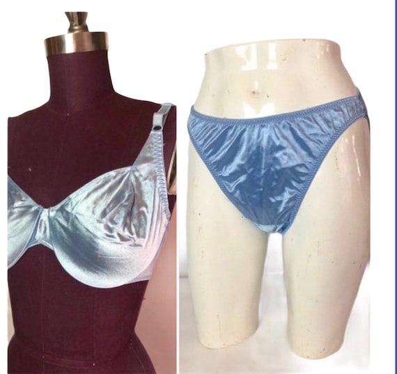 BLUE DREAM Matching Bra Panties Set 90s Vintage 38C Large 