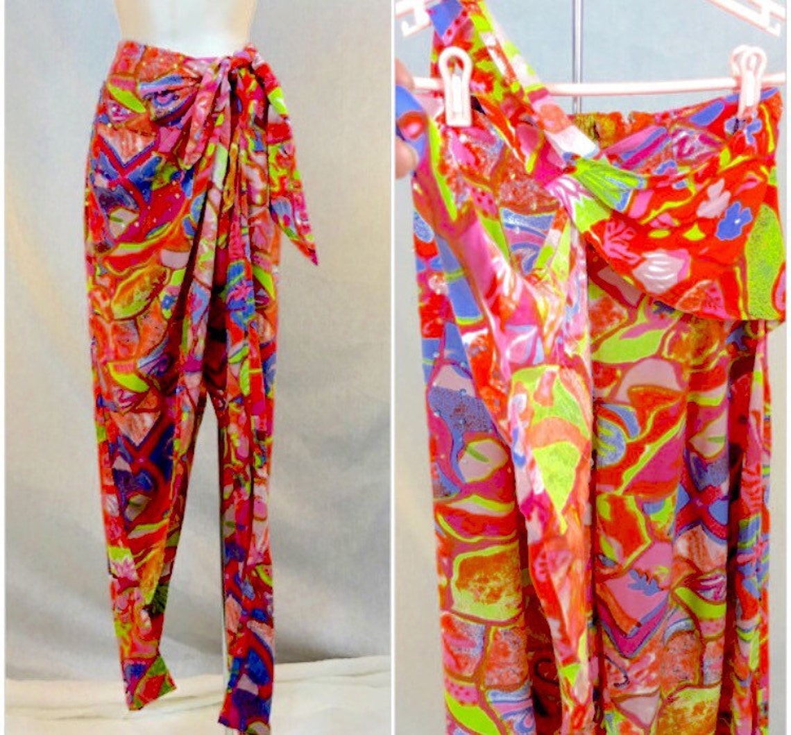80s 90s Vintage S Neon Pants Wrap Trousers Slacks EMBELLISHED - Etsy