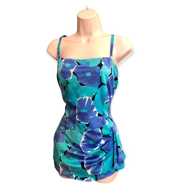 AQUA PEPLUM ONEPIECE Vintage Swimsuit Built in Shelf Bra Womens