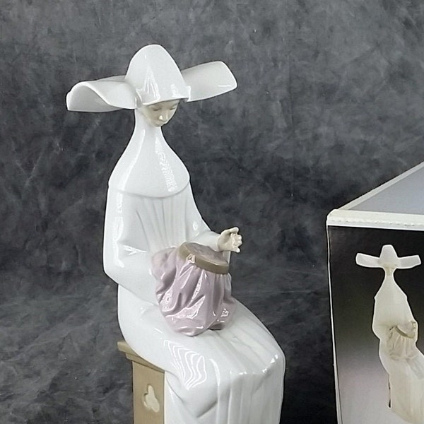 Lladro Nun Sitting and Arwing Etsy