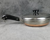 1970s 8 inch Skillet, Copper-Clad Revere Ware, Vintage Skillet, Bakelite Handles With Lid, Revereware Skillet