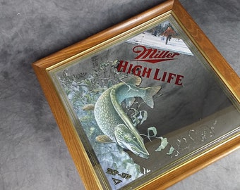 MILLER HIGH LIFE BEER TIP-UP WILDLIFE MIRROR-ICE FISHING DIAMOND SERIES