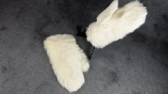 White Rabbit Fur Gloves, Kid Fur Gloves, White Glo