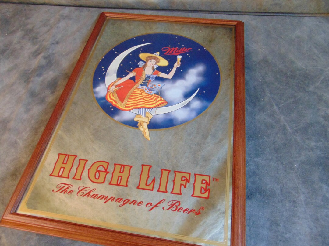 Large Miller Bar Mirror, Miller High Life Beer Mirror, Miller Lady in the Moon Back Bar Mirror