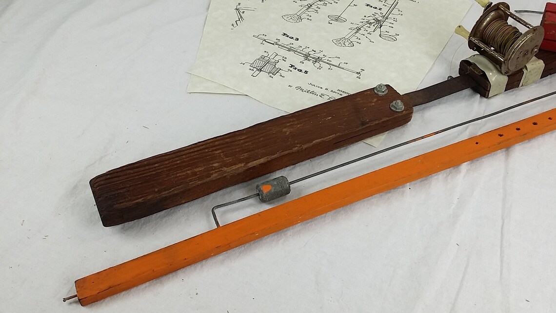 Wooden Ice Fishing Tipup 1960s Tip Up J Apitz Wind Up Etsy