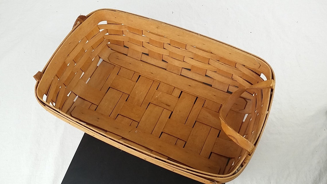 1991 Longaberger Rectangle Basket with Leather Handles Etsy