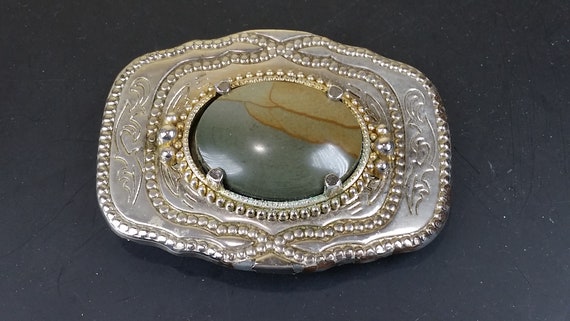 Agate Belt Buckle With Gold Tone and 1-5/8 by 1-1… - image 1