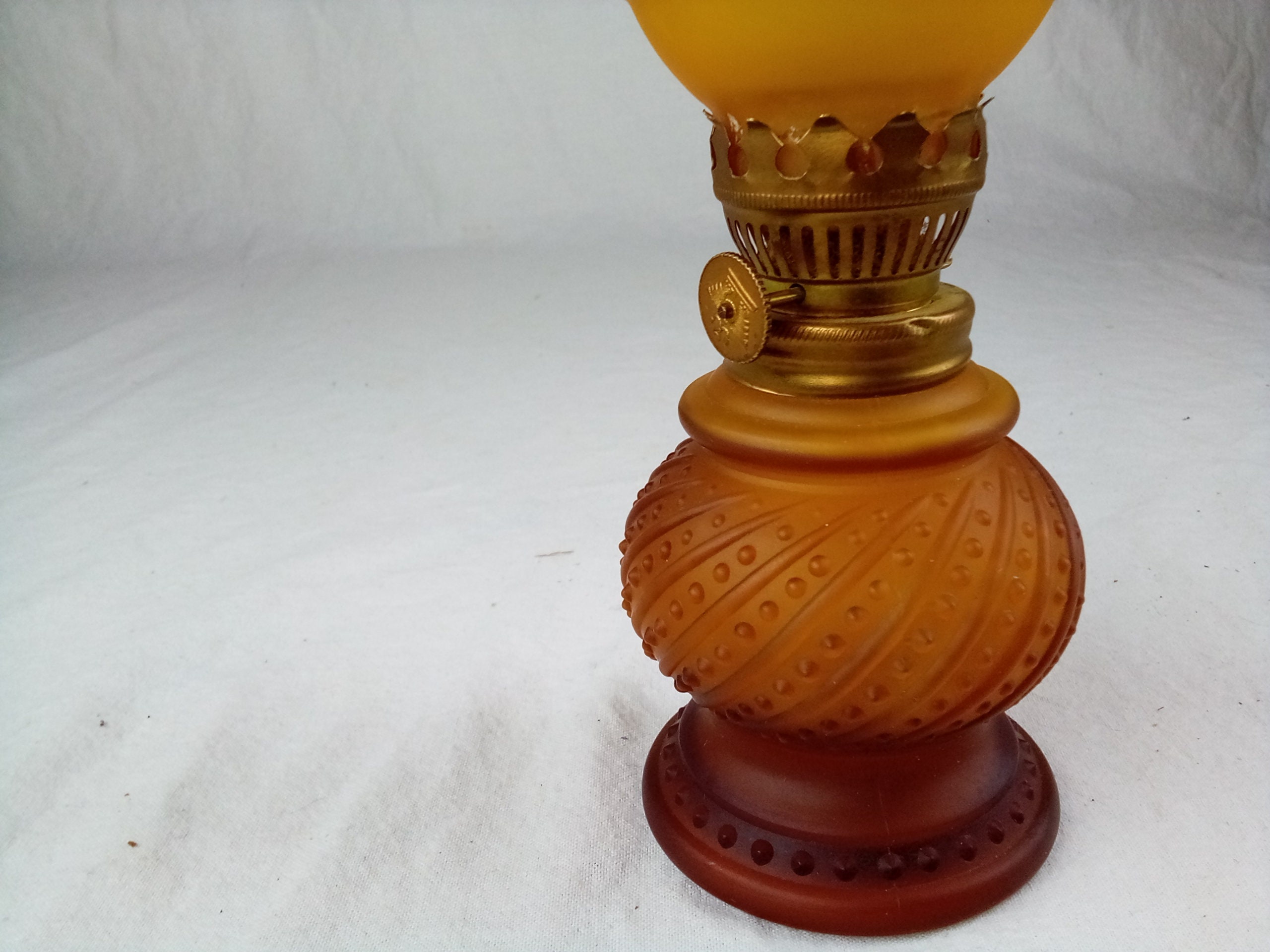 Vintage Mini Oil Lamp Made In Japan Amber Glass Hobnail Etsy