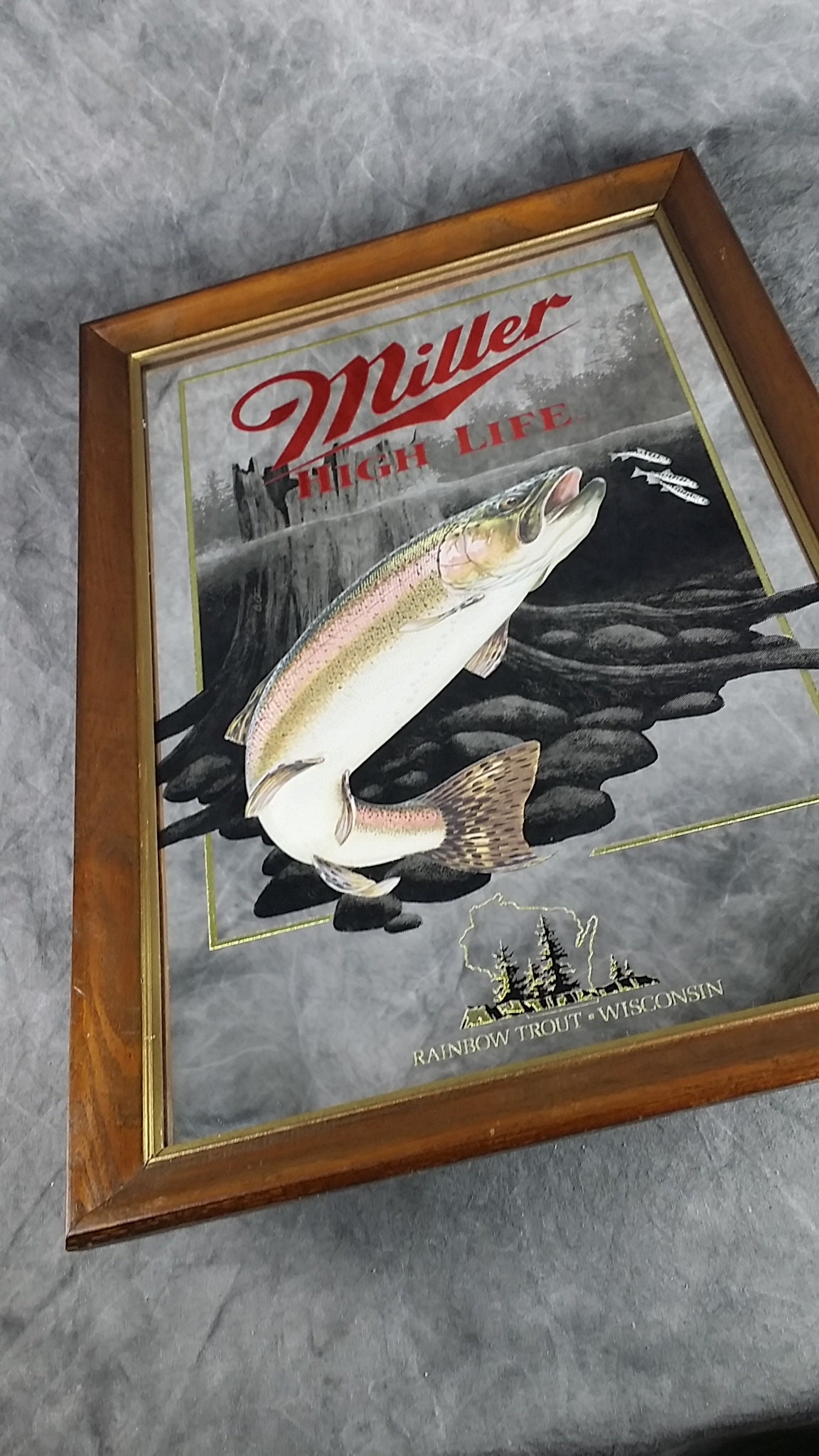 Miller High Life Mirror Rainbow Trout Wisconsin Bar Mirror Etsy