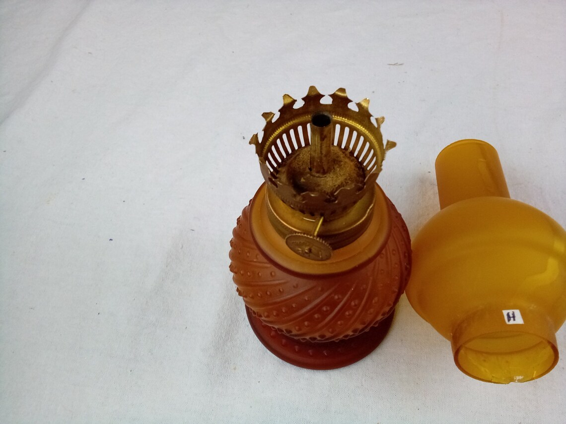 Vintage Mini Oil Lamp Made In Japan Amber Glass Hobnail Etsy