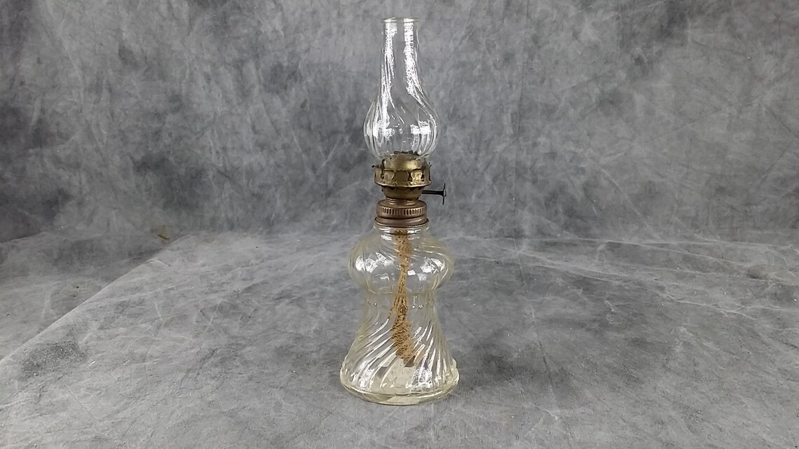 Vintage Mini Oil Lamp Made In Japan Swirl Glass Oil Lamp Etsy