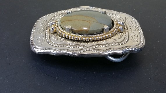 Agate Belt Buckle With Gold Tone and 1-5/8 by 1-1… - image 3