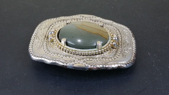 Agate Belt Buckle With Gold Tone and 1-5/8 by 1-1… - image 2