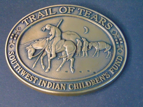 Old West Belt Buckle, Trail Of Tears, Native Amer… - image 1