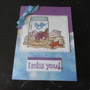 I Miss You Card, with sea shells and sand