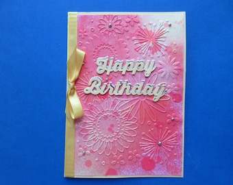 Birthday Card, Embossed flowers
