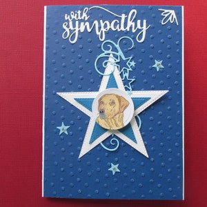 Sympathy dog, Yellow Labrador Retriever, &quot;With Sympathy&quot;, he/she was a star.  White and blue 5&#39; X 7&#39; card