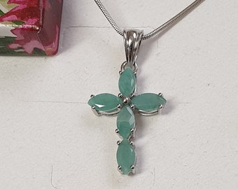 Pendant cross cross pendant without chain silver 925 aventurine light green vintage elegant SKA1097