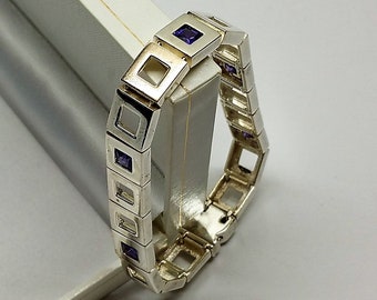 17,5 cm Edles Gliederarmband Armband Silber 925 Kristallsteine lila SA320