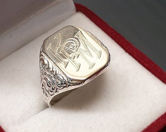19,9 mm Nostalgischer Siegelring Ring Silber 835 Initialen Buchstaben "KPM" Shabby Vintage SR1526