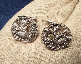 Nostalgische Manschettenknöpfe Cufflinks Heiliger St. Georg Schutzpatron Silber 925 Tracht Silberschmiede Kunst MS156