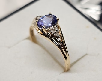 20 mm Goldring Ring Gold 585 Tansanit & Diamant Steinchen Vintage elegant GR152