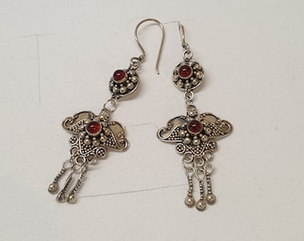 Nostalgic earrings hanging earrings ear hooks silver 925 colored stone red hanging elements silversmith art vintage SO327