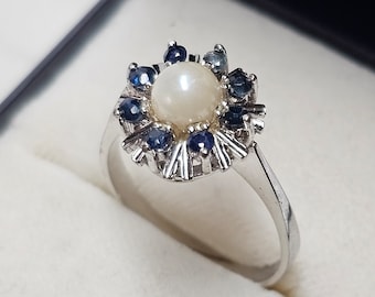 17,3 mm Ring Silberring Silber 835 Saphire & Perle Vintage elegant SR1636