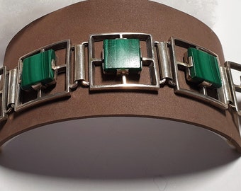 18,5 cm armband schakelarmband 835 zilver malachiet edele vintage grote schakels prachtige zeldzame zeldzame SA696