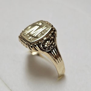 Anillo de sello de 20 mm, anillo de oro con 375 letras iniciales "MG", estilo vintage shabby chic, GR255