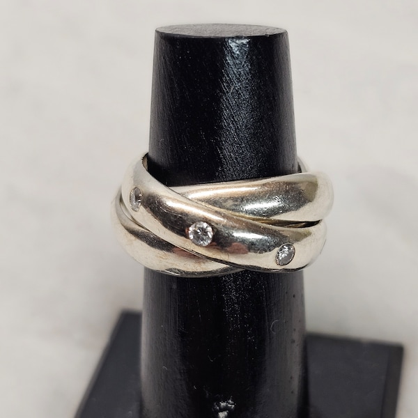 18 mm Ring Silber 925 3er Set Ringe Kristalle klar edel 80er Style Vintage SR1369