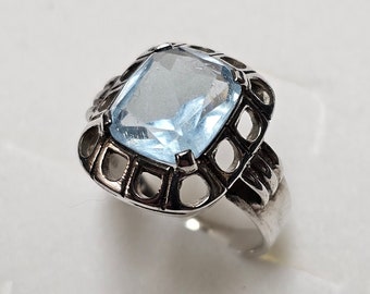 19,1 mm Art Deco Ring Silberring Silber 835 Kristall Stein blau hellblau Shabby Vintage elegant SR1655