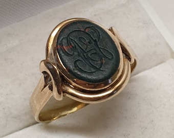 19.4 mm ring signet ring gold ring gold 585 heliotrope blood jasper engraving available GR179