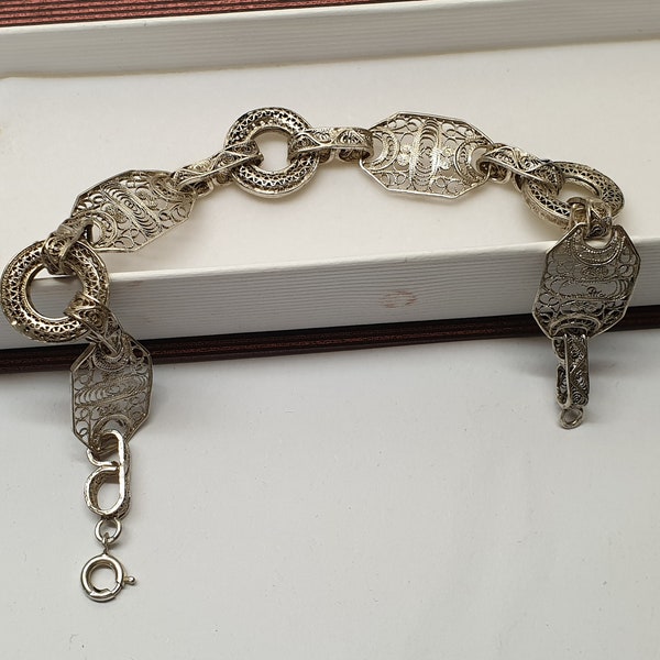 21 cm Armband Gliederarmband Silber 800 filigran Shabby Vintage Silberschmiede Kunst selten rar alt Unikat Rarität SA181