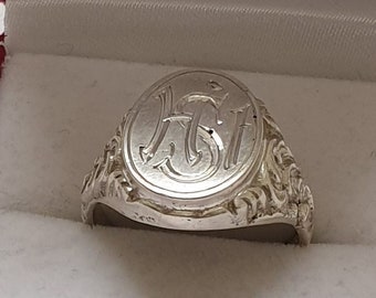 20.3 mm Nostalgic Ring Signet Ring Silver 835 Letters Initials "HSt" Shabby Vintage SR1093