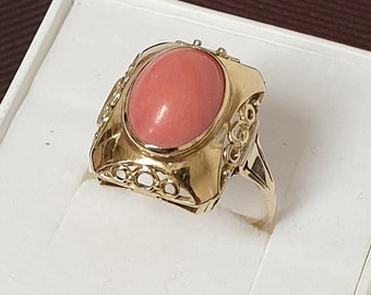 20,3 mm Ring 333 Gold Koralle rosa Vintage Design selten rar Shabby Vintage Eleganz GR108