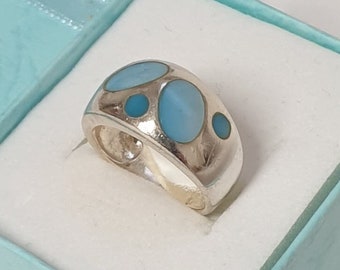 17,5 mm Eleganter Silberring Ring Silber 925 Lagenstein hellblau Vintage selten rar SR1286