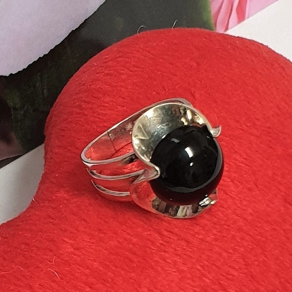 18,5 mm Designer Ring Israel Silber 925 Onyx Halbkugel Vintage Eleganz SR1000