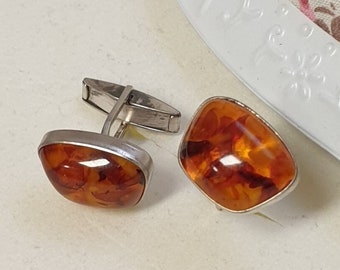 Nostalgische Manschettenknöpfe Fischland Cufflinks Silber 835 Bernstein Design Vintage Eleganz MS240