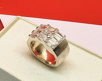 17,8 mm Ring Silber 925 massive und breite Verarbeitung prachtvoll Kristalle klar Glitzer edel SR972