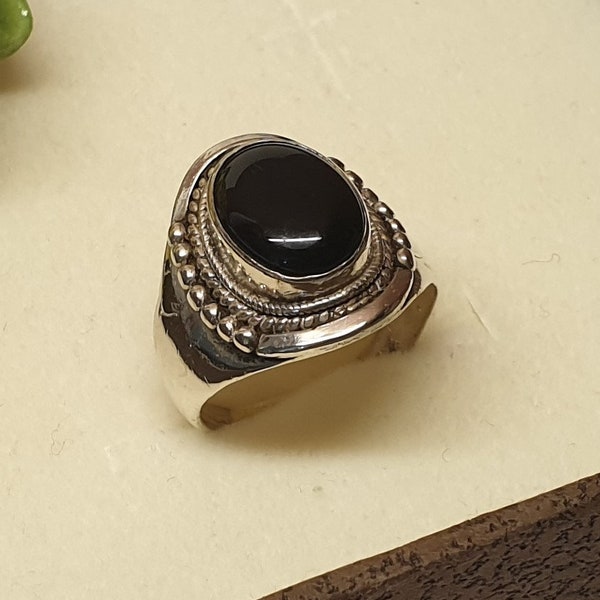 20,4 mm Nostalgischer Ring Silber 925 Onyx Vintage SR1418