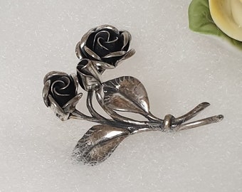 Nostalgic Brooch Pin Teka Silver 925 Flower Roses Branch Shabby Vintage SB449