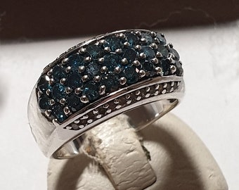 18.2 mm ring silver 925 diamonds blue & clear vintage elegance SR893