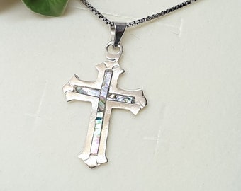 Pendant Cross without chain Mexico Silver 925 Abalone Shell Silversmith Vintage SKA1096