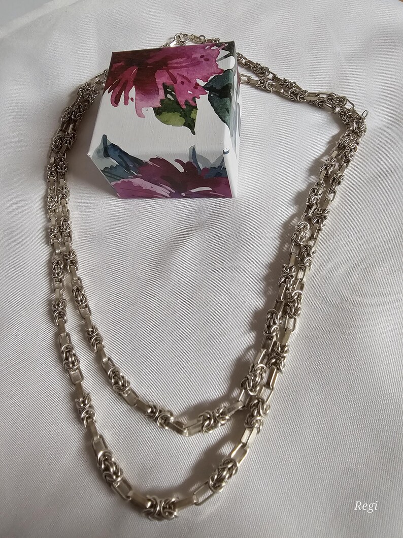 101 Cm Nostalgic Chain Link Chain Necklace Silver 835 Vintage Design