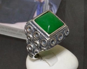 17,2 mm Silberring Ring Silber 925 Chrysopras Silberschmiede Kunst elegant selten rar SR267