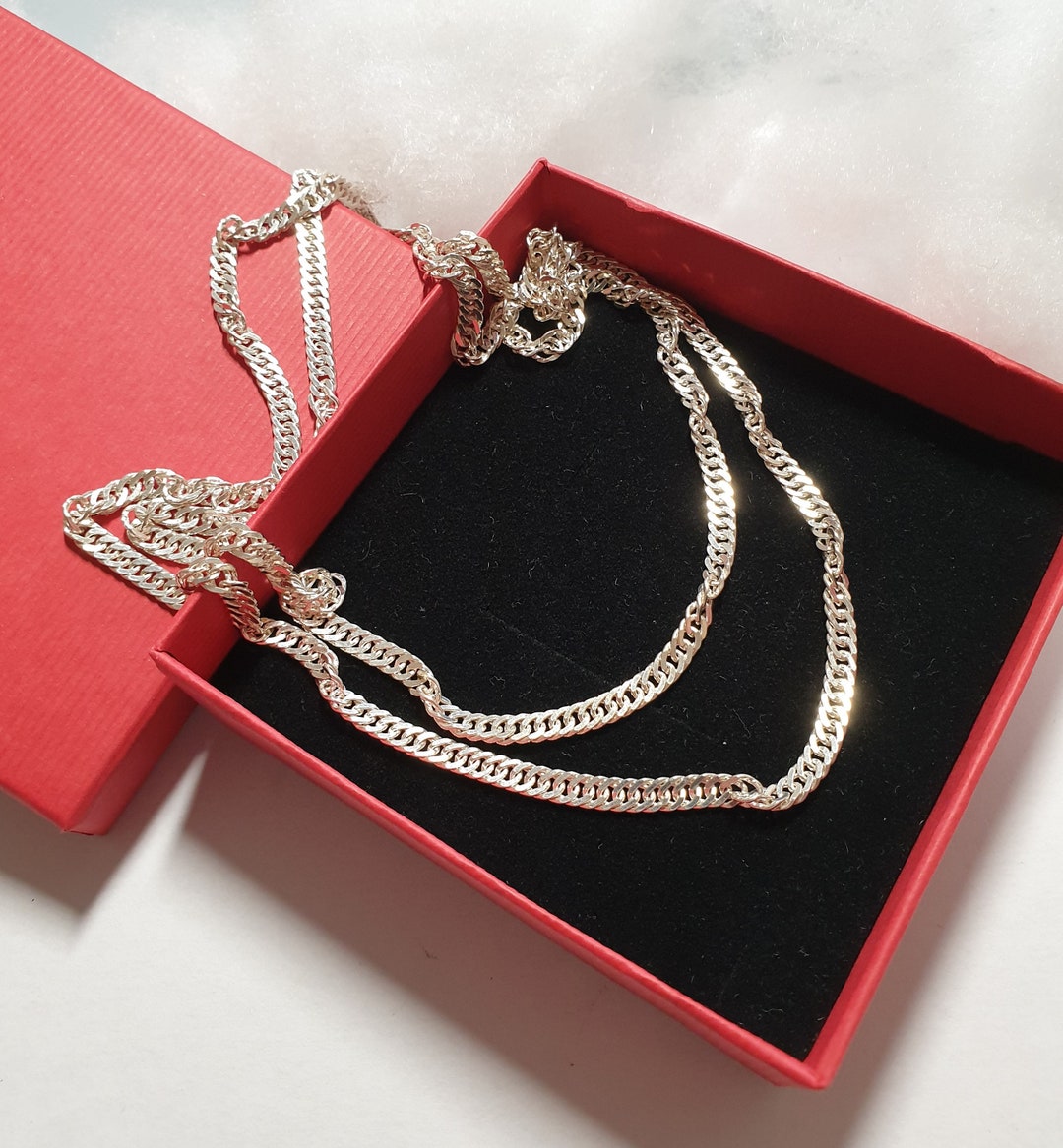 80 Cm Chain Link Chain Necklace Design Turned Silver 925 Vintage Noble ...