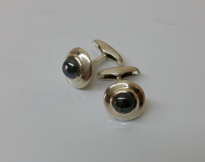 Elfcraft Manschettenknöpfe Cufflinks Silber 925 Hämatit edel Vintage MS142 Bild 2