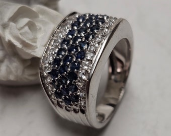 21,1 mm Prachtvoller Silberring Ring Silber 925 Saphire & klare Kristalle Vintage elegant SR1691